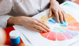 photo where female hands draw a colorful graf