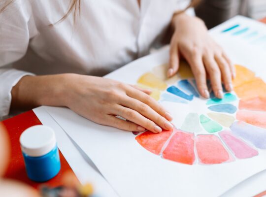 photo where female hands draw a colorful graf